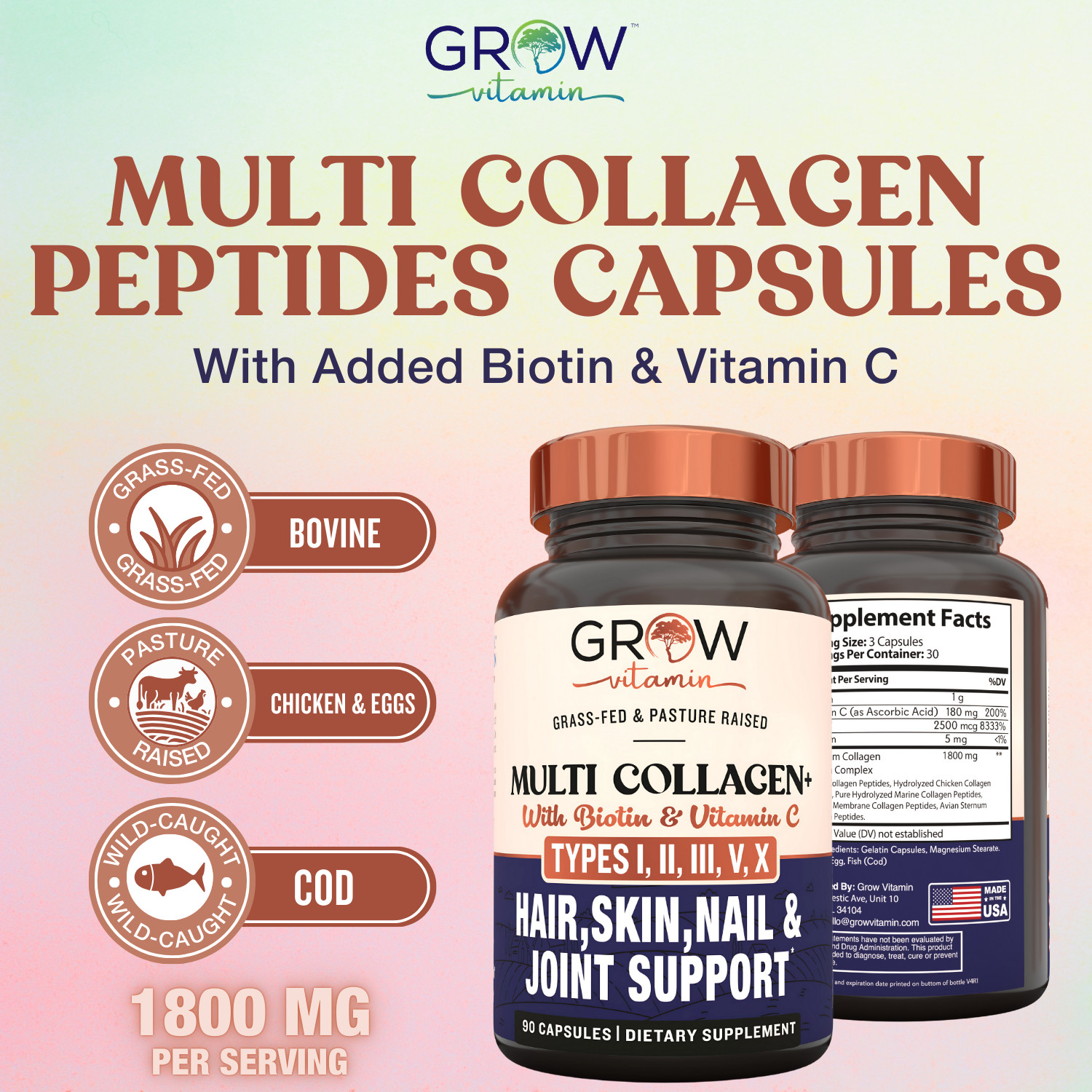 Beyond Collagen Multi Collagen Capsules Types I, II, III, V & X, 1800mg, 90ct