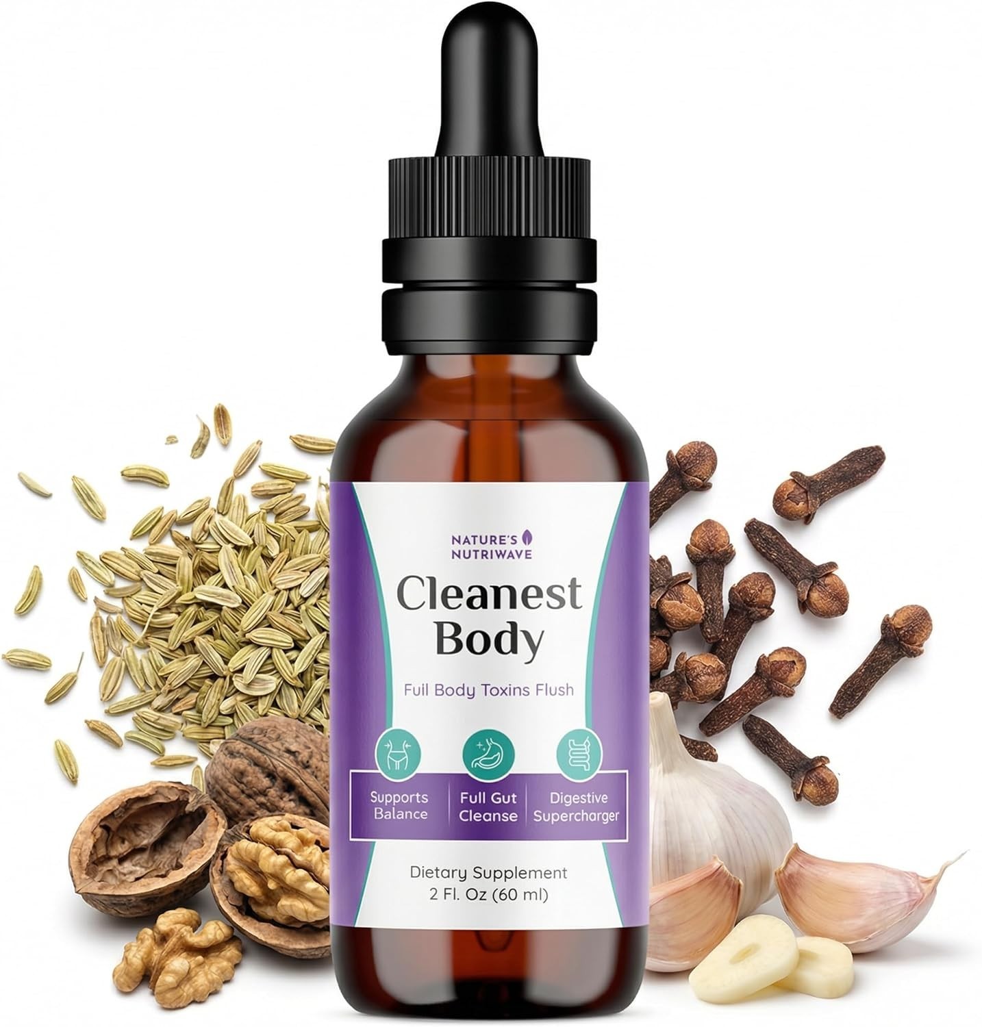 Cleanest Body Natural Detox Liquid Supplement w/ Fennel Seed, Marshmallow Root