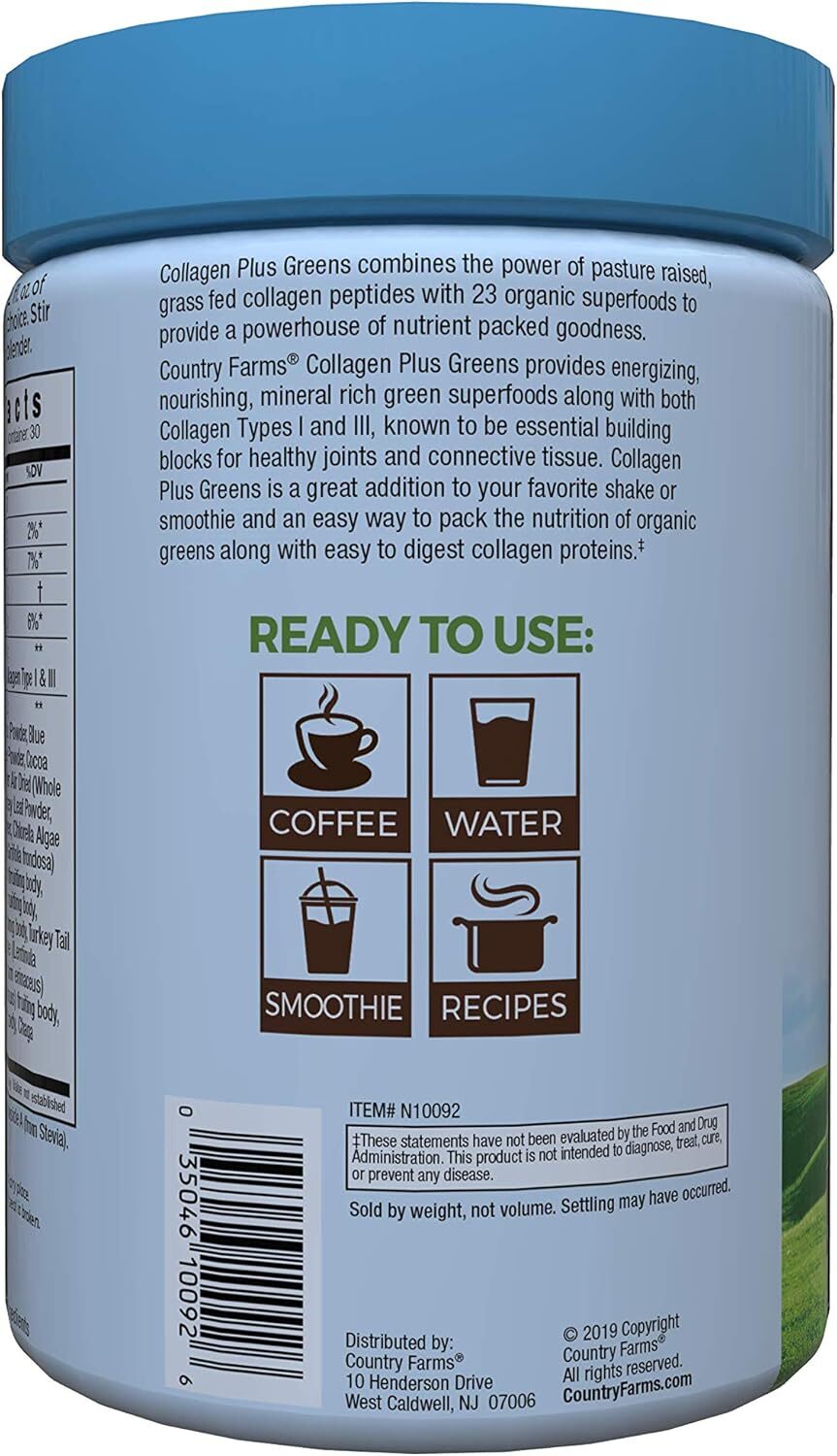 Country Farms Collagen Greens 30 Servings With 23 Organic Superfoods