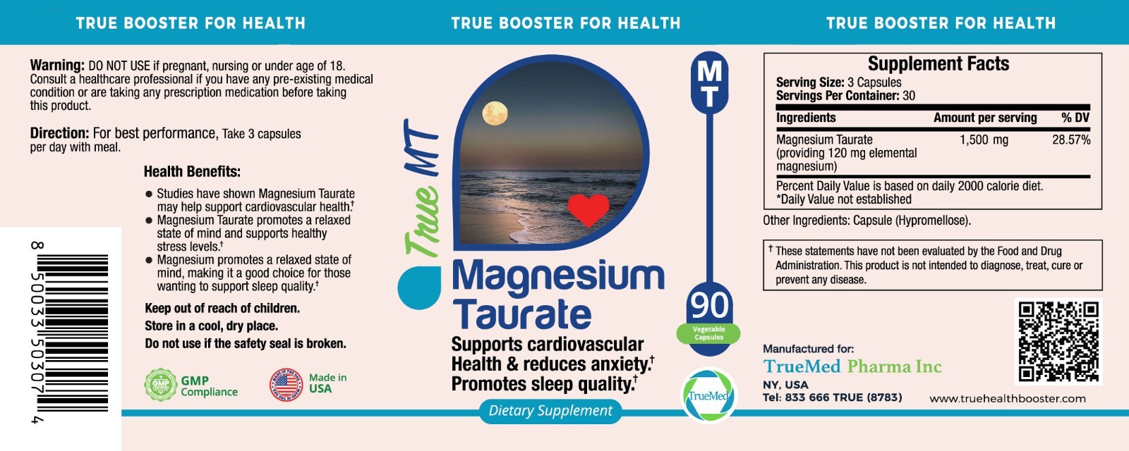 TrueMed-Magnesium Taurate /Supports Cardiovascular Health and Reduces Anxiety