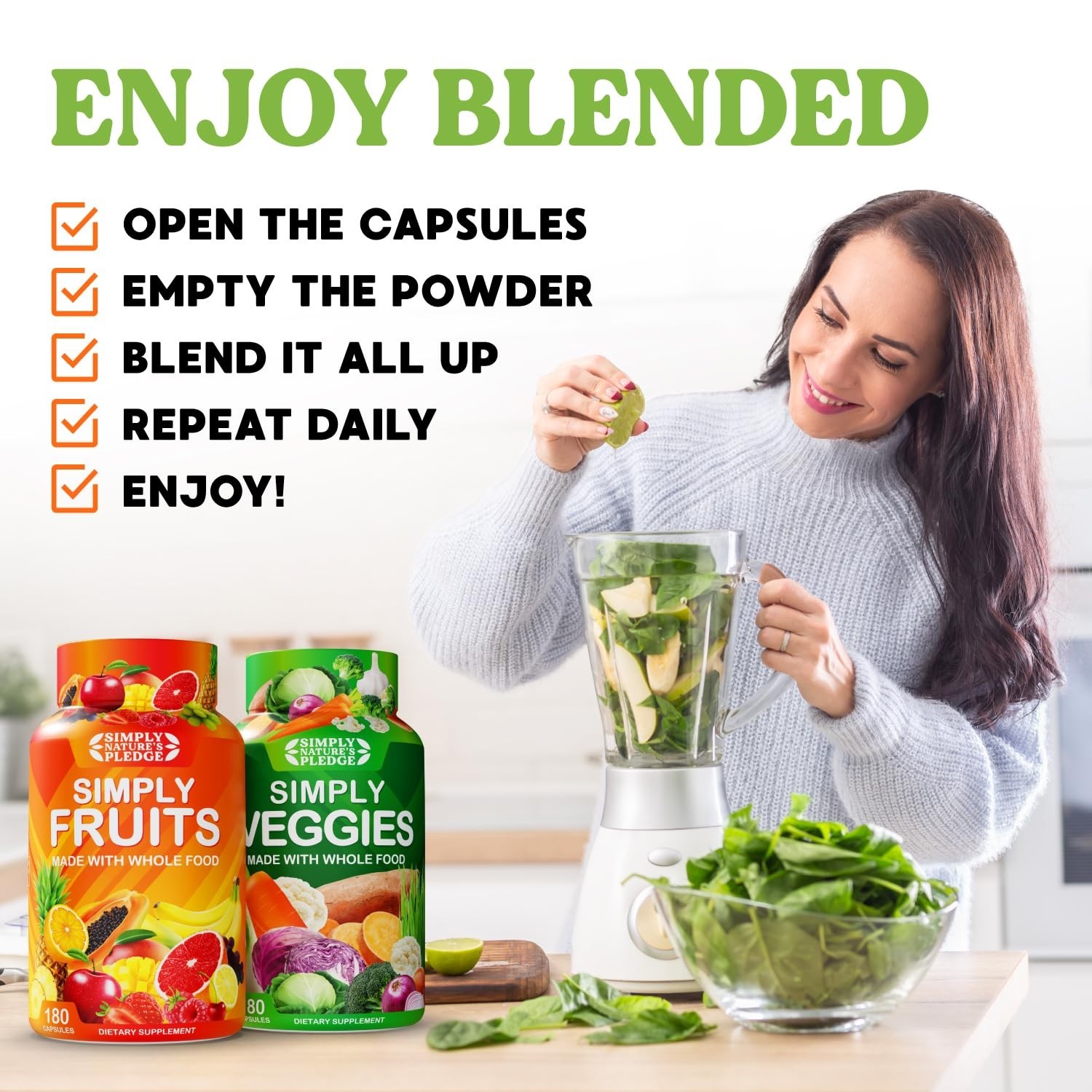 42 Superfood Fruits & Veggies – Whole Food Supplement with Aloe Vera – 180 Count