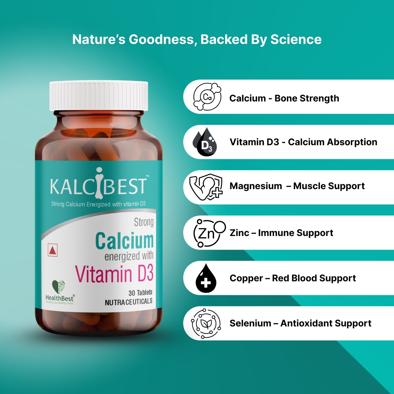 HealthBest KalciBest Calcium Supplement Men & Women – 30 Tablets Free Shipping