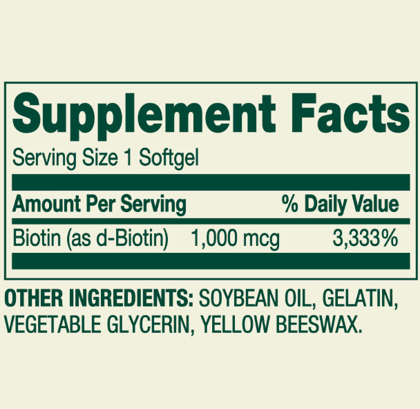 Spring Valley Biotin 1000 mcg Softgels, Hair Skin & Nails Support, 150 Ct