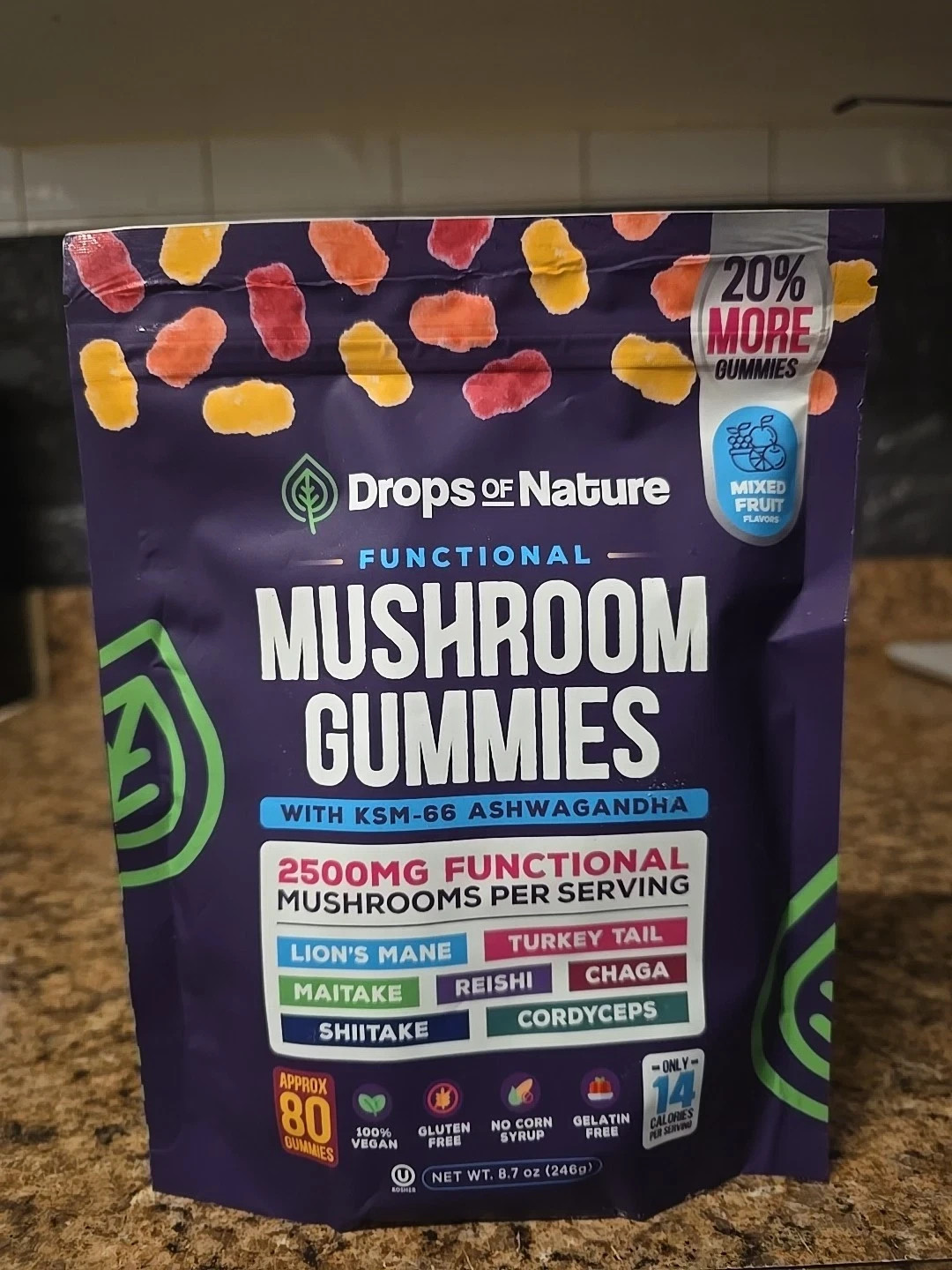 Drops of Nature Mushroom Gummies Mixed Fruit 80ct Exp 05/27