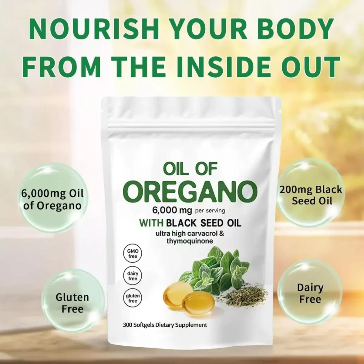 Oil of Oregano 6000mg with Black Seed Oil – 180 Softgels 2 in 1 Immune Pack of 2