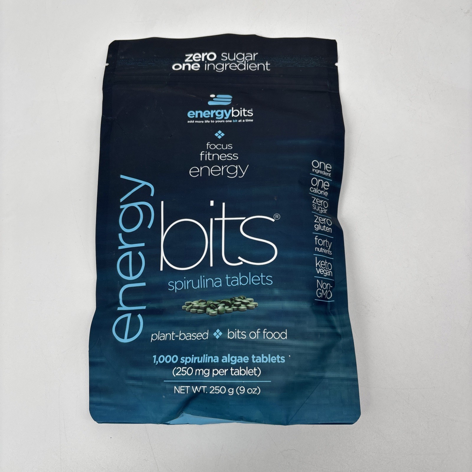 ENERGYBITS Organic Spirulina Tablets Large Bag 1000 Algae Tablets
