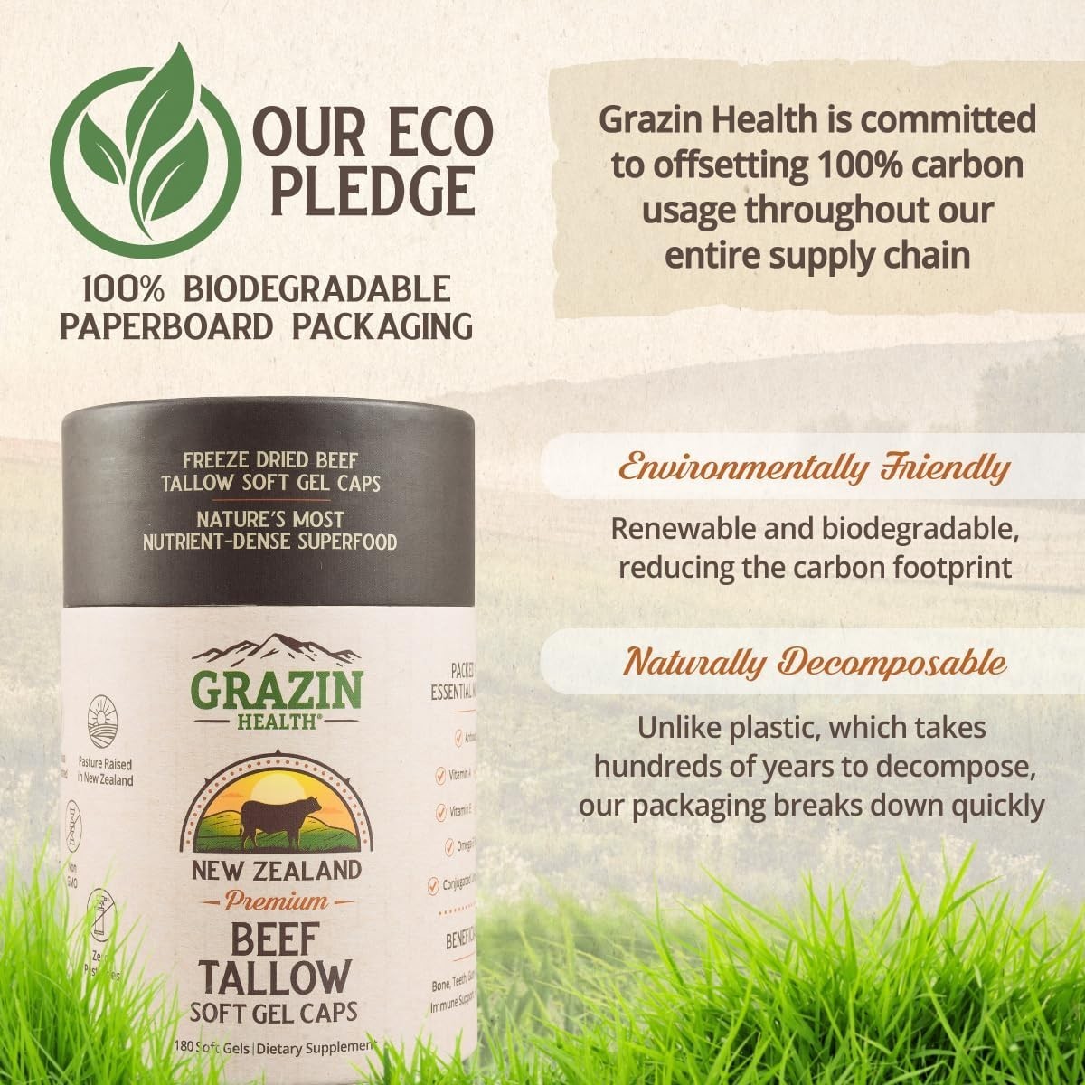 GRAZIN HEALTH Grass Fed Bovine Colostrum Capsules 3000mg