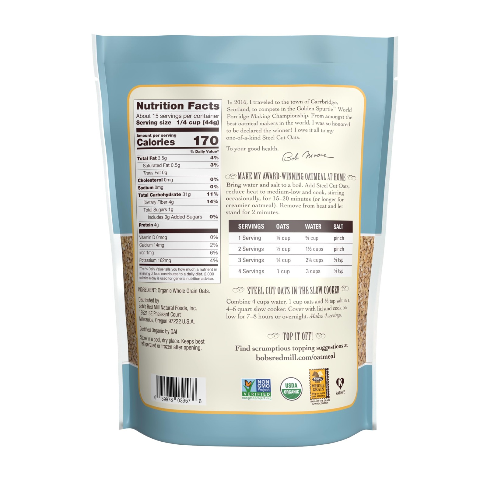 Bob’s Red Mill Organic Steel Cut Oats – 24 24 Ounce (Pack of 4), Natural
