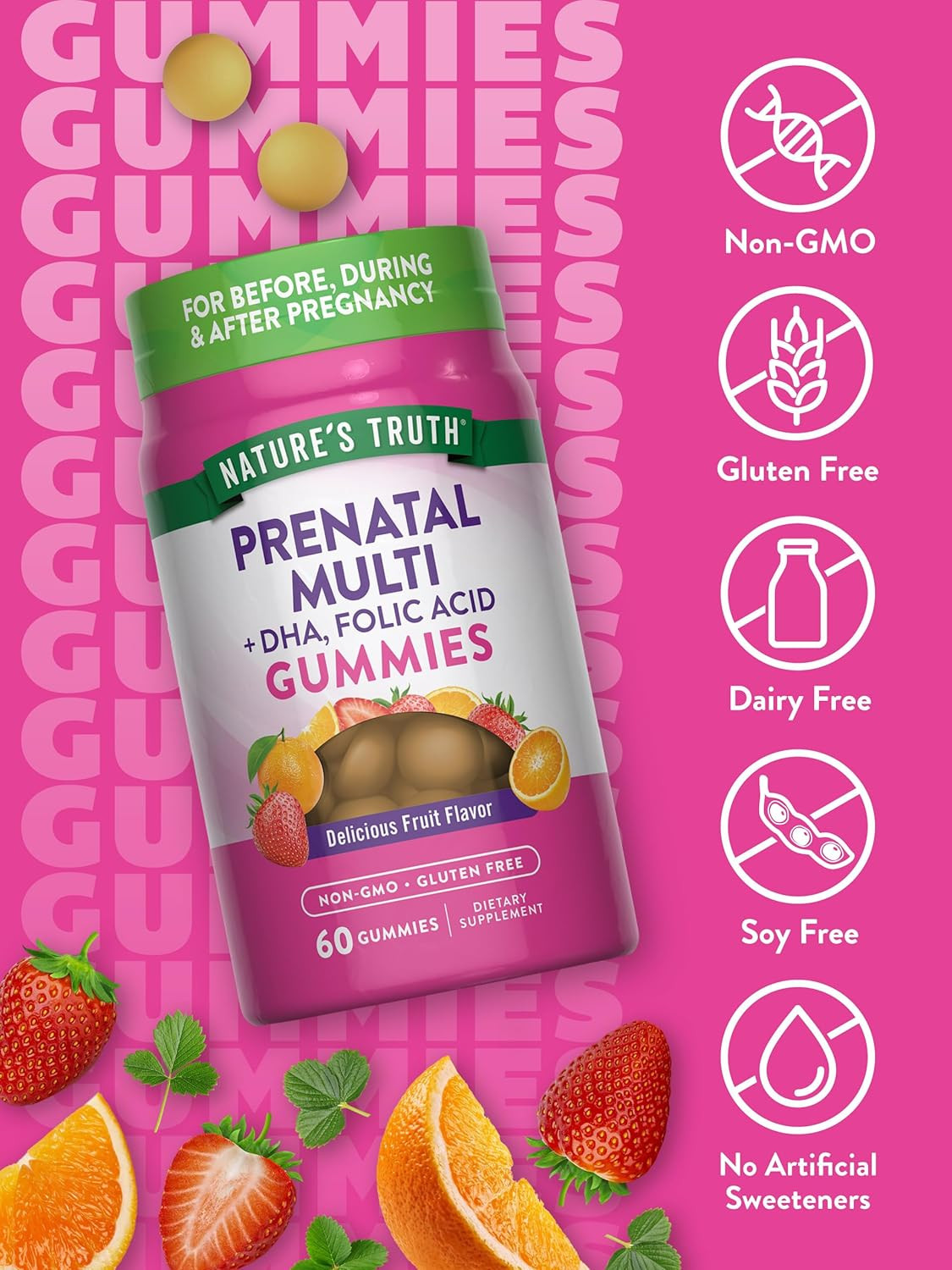 Prenatal Multivitamin Gummies | DHA & Folic Acid | 60 Count | by Nature’s Truth