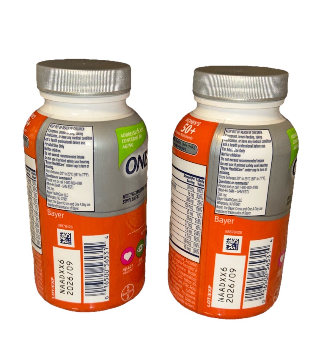 2 Bottles brand new One A Day Women’s 50+ Multivitamin 100 Ct Tablets each.