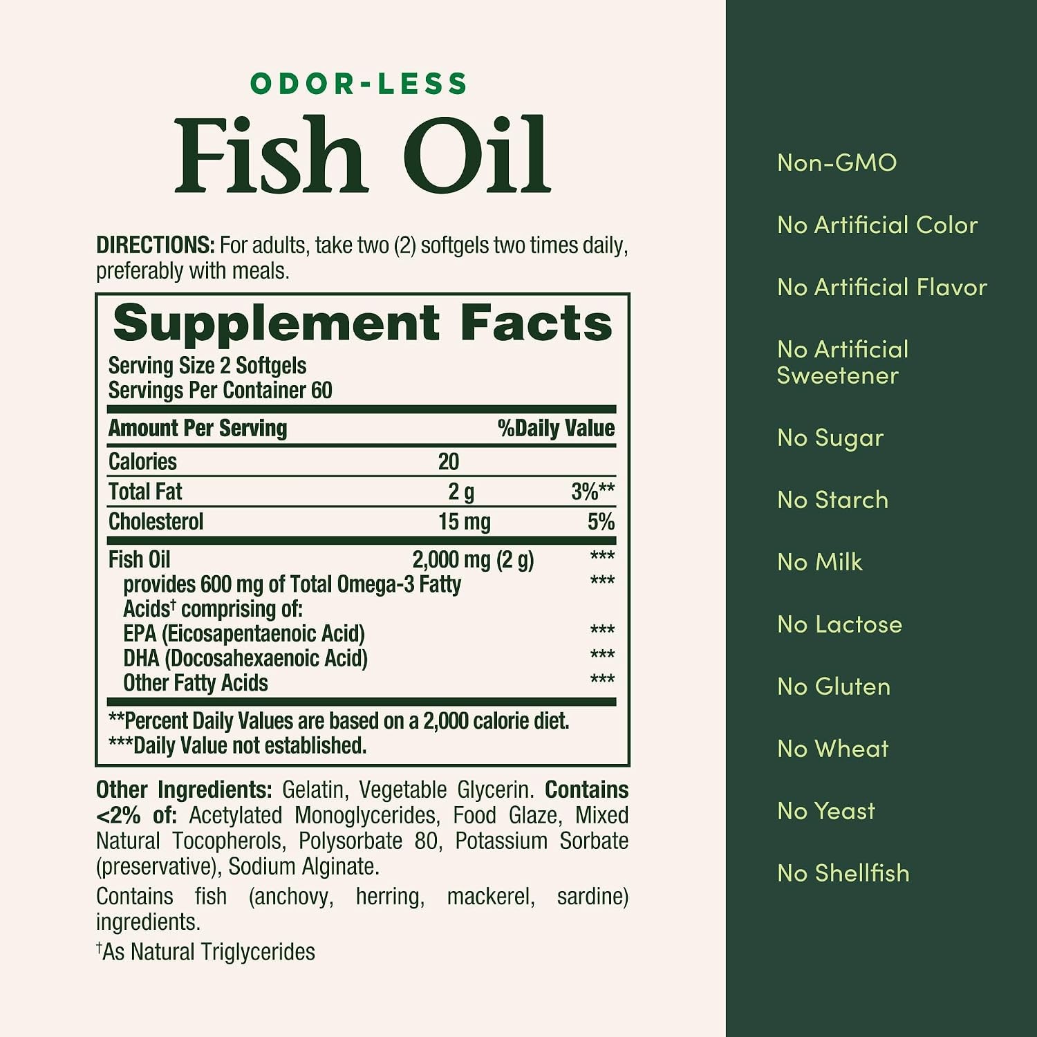 Nature’s Bounty Fish Oil 1000 mg, Odorless, 120 Coated Softgels, 300mg Omega-3