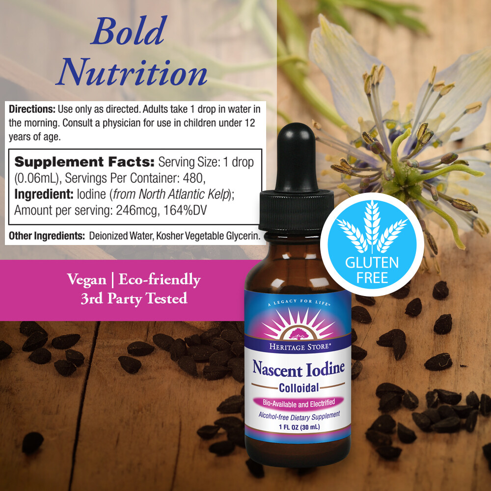Heritage Store Colloidal Nascent Iodine Drops | 1 FL oz (480 Servings)