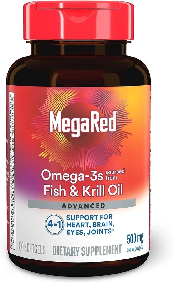 4 Pack MegaRed Advanced 4-in-1 Omega-3 500mg 80 Softgels Heart & Joint Support