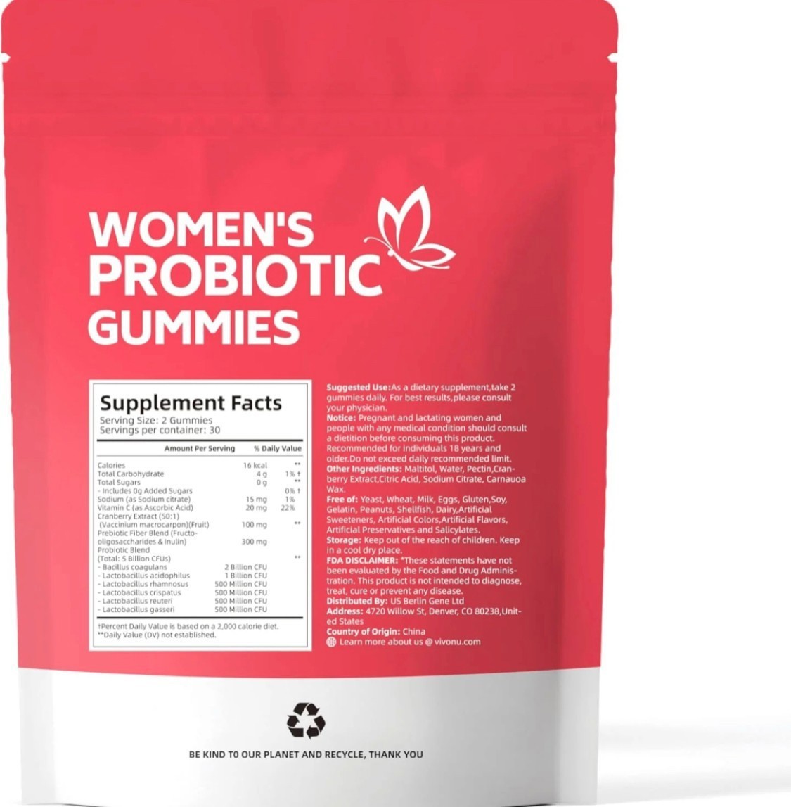 Cranberry Probiotic Gummies – 60/pack, for Full-Body Odor, Women’s Health & Bala