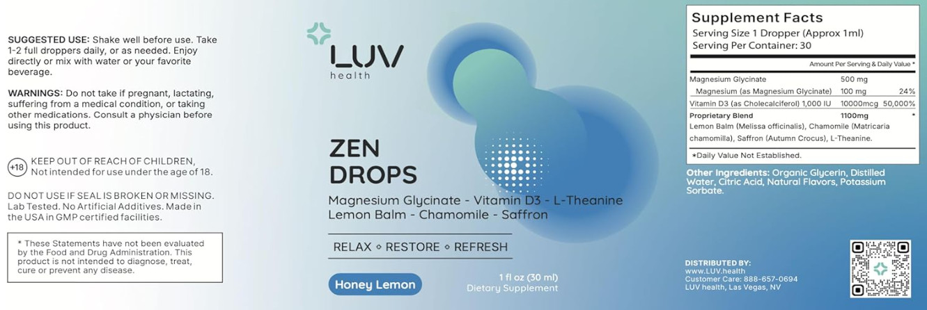 (5 Pack) LUV Zen Drops Stress Support with Magnesium Glycinate and Lemon [USA]