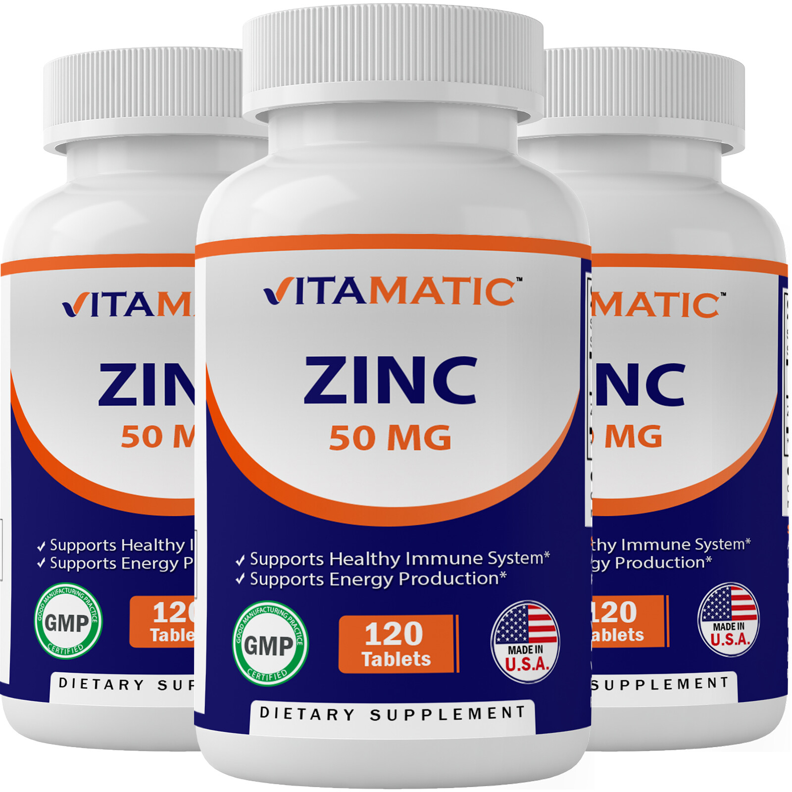 3 Pack Vitamatic Zinc 50mg as Zinc Gluconate Immunity Supplement total 360 Tabs