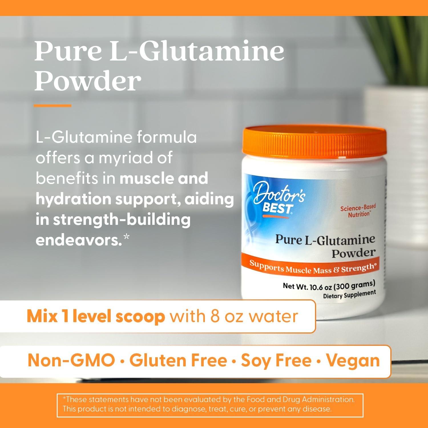 Doctors Best Pure L Glutamine Powder 10.6 Ounce (Pack of 1), No Color