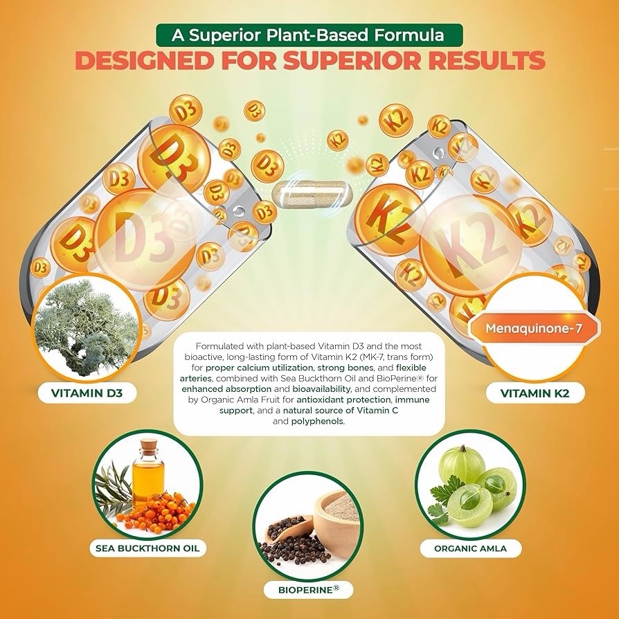 Max Absorption D3 5000 IU + K2 MK-7 with Sea Buckthorn Oil & Omega-7