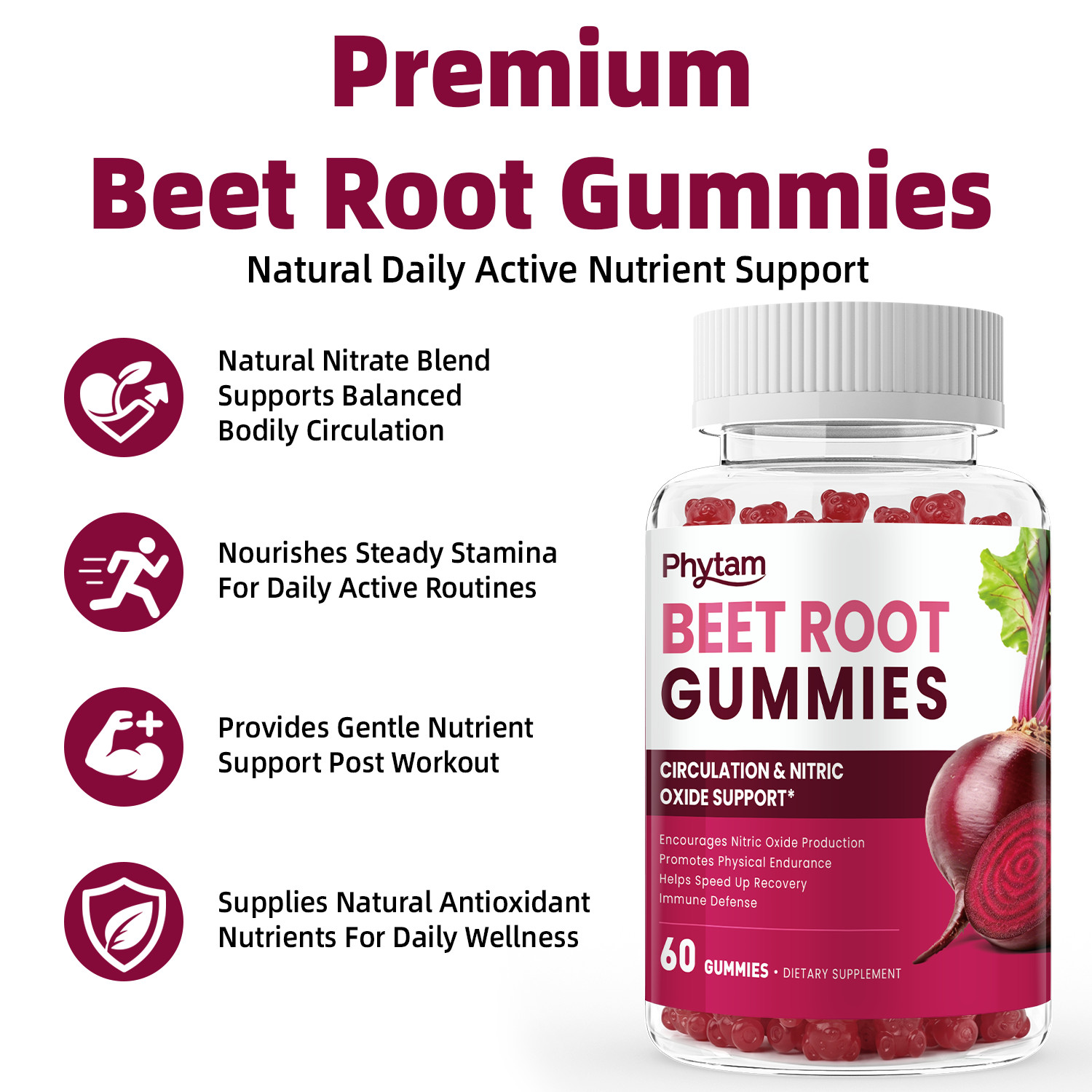 Phytam Organic Beet Root 60 Gummies for Circulation & Natural Energy Boost