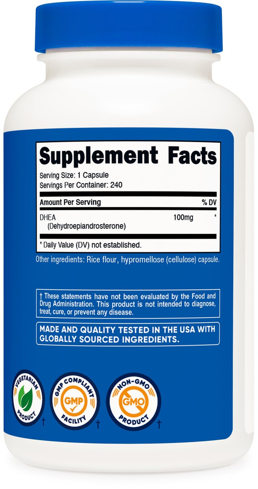 Nutricost DHEA 100mg, 240 Capsules – Gluten Free, Soy 240 Count (Pack of 1)