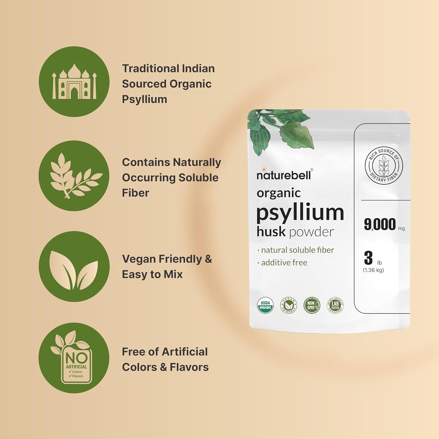 Psyllium Husk Fiber Supplement, 9g Per Serving, 3lb 48oz Powder | Organic Sol…