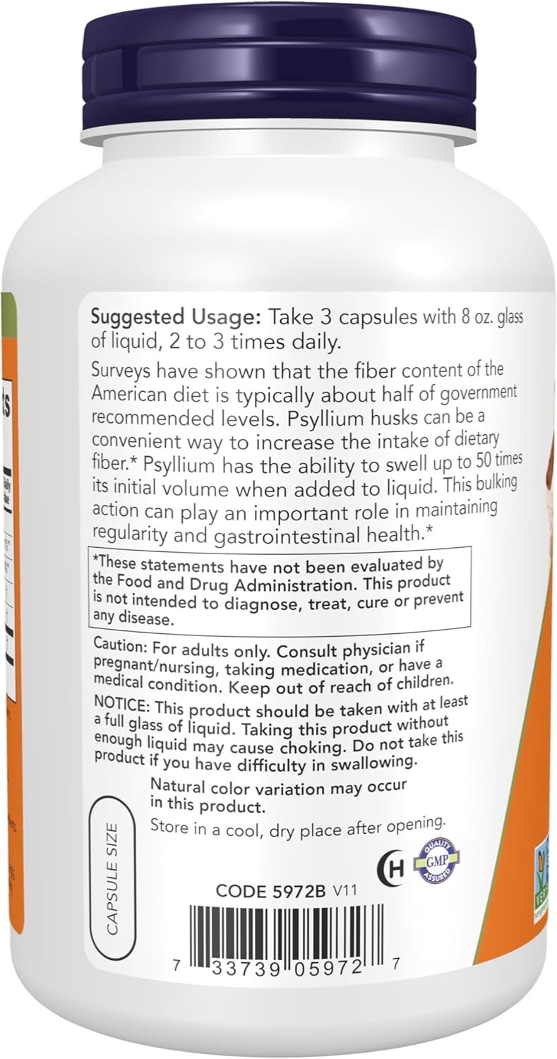 NOW Foods Supplements, Psyllium Husk Caps 500 Mg, Non-Gmo Project Verified, Natu