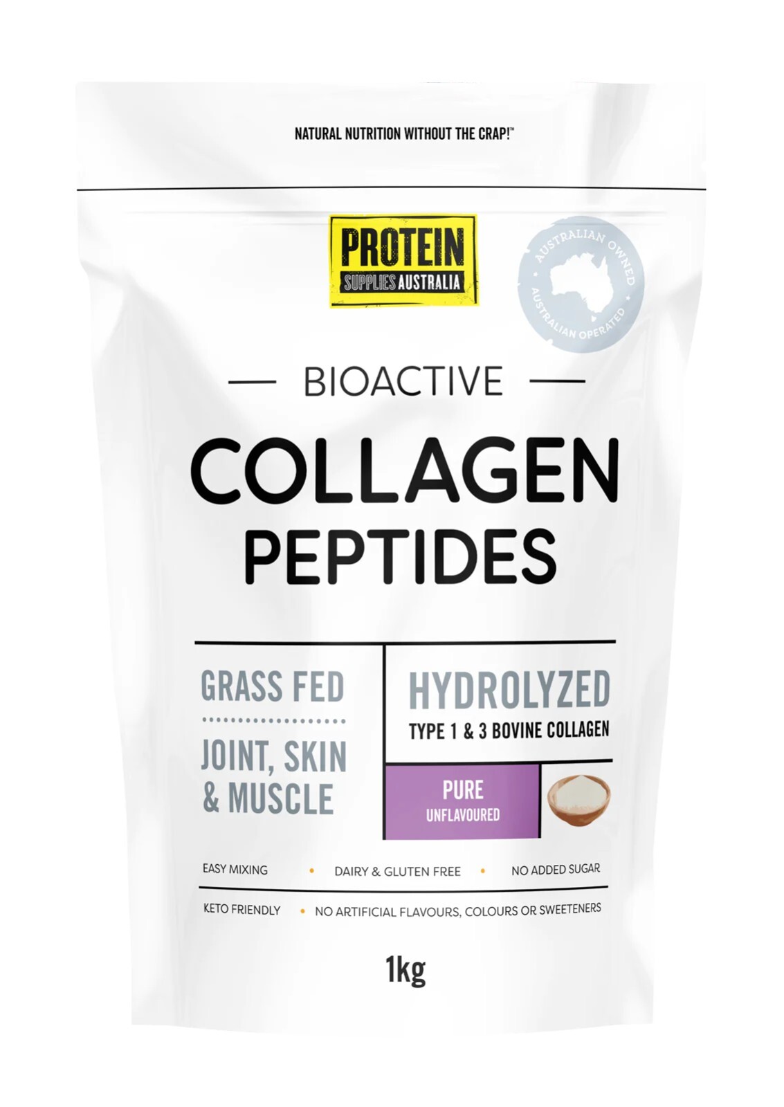 New Protein Supplies Australia Pure Collagen Peptides 1kg Joint Skin & Muscle
