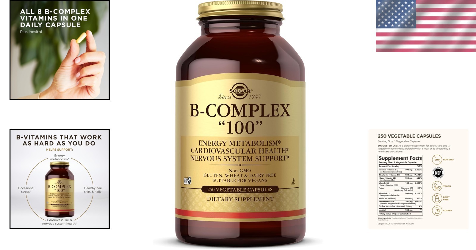 Eco-Friendly B-Complex 100 Vegetarian Capsules – 250 Servings for Wellness