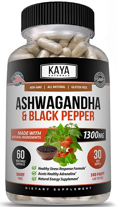 (2 Pack) Organic Ashwagandha 1300mg Anxiety Supplement w/ Black Pepper Root Pow