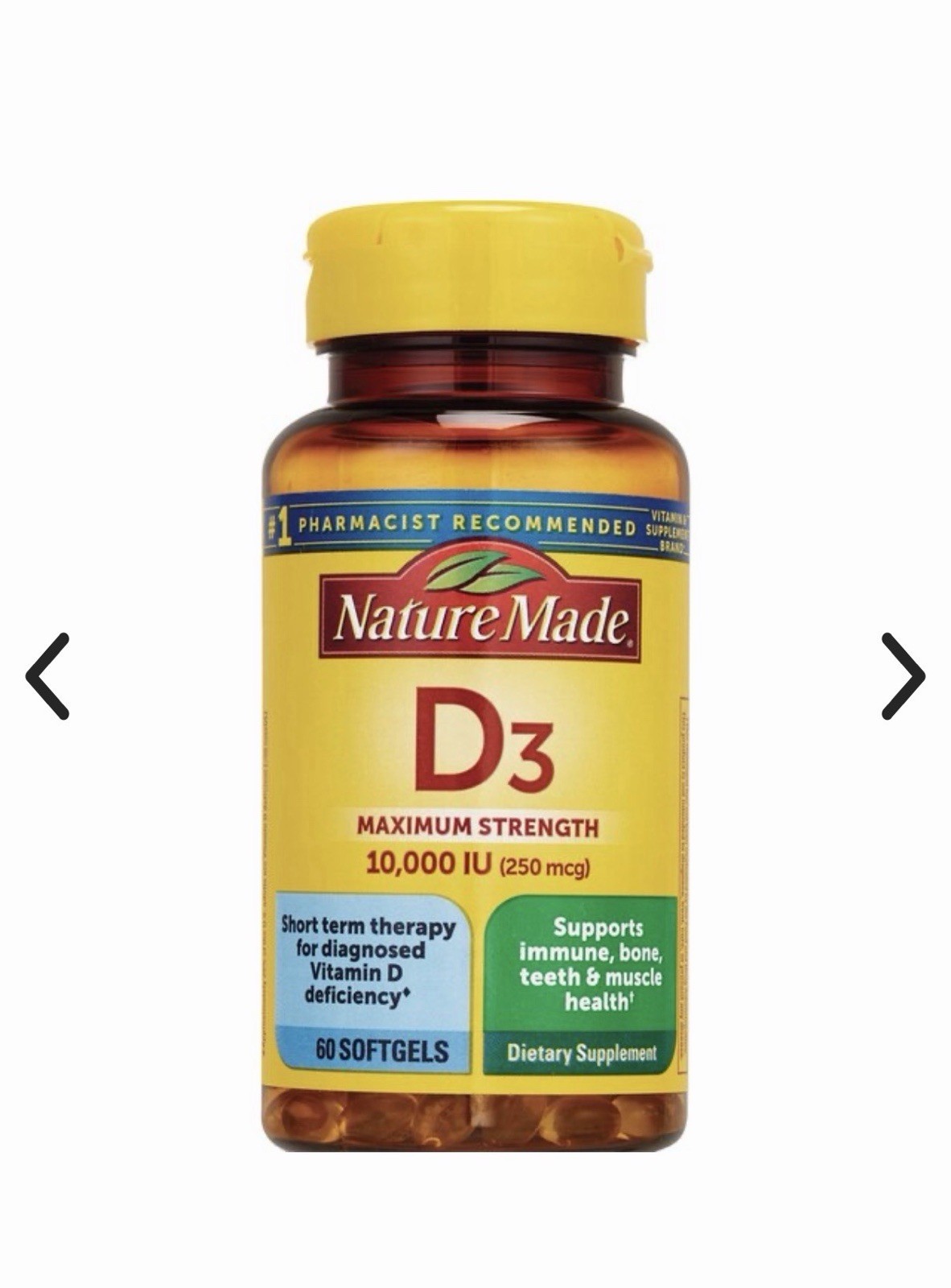 Nature Made Vitamin D3 10,000 IU (250 mcg) Softgels – Immune & Bone, 60
