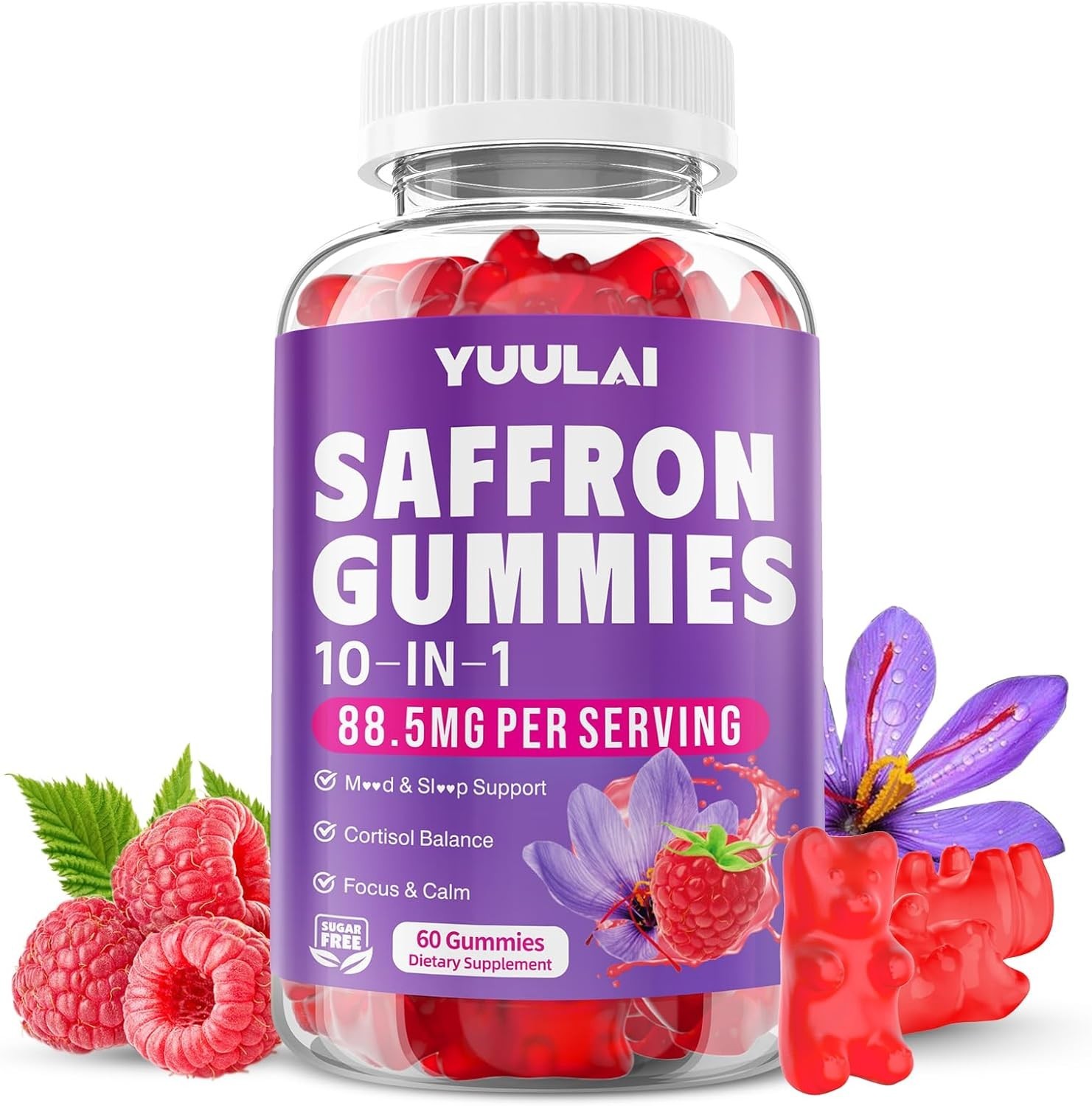 Sugar-Free 10-in-1 Saffron Gummies with Essential Vitamins for Family Wellness