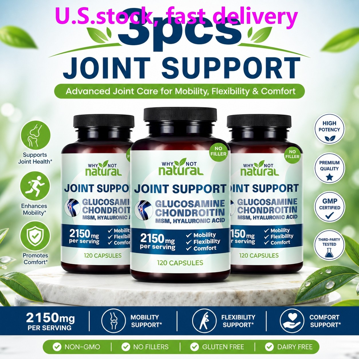 Why Not Natural Glucosamine Chondroitin MSM Joint Support Supplements – 360 Caps