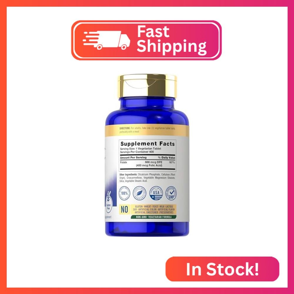 Carlyle Folic Acid 400 mcg | 400 Tablets | Vegetarian, Non-GMO, Gluten Free Supp