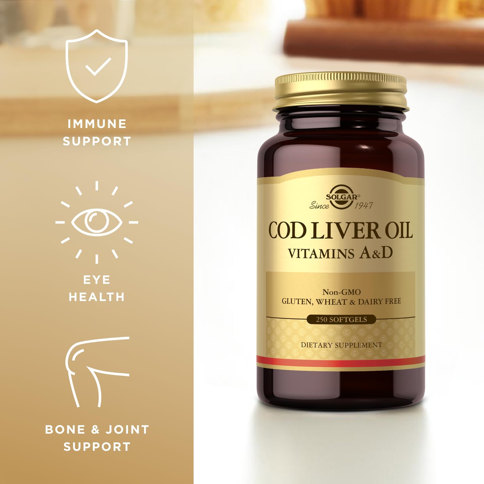 Solgar Cod Liver Oil Vitamins A D 250 Softgels Pack of 2 Healthy Immune System