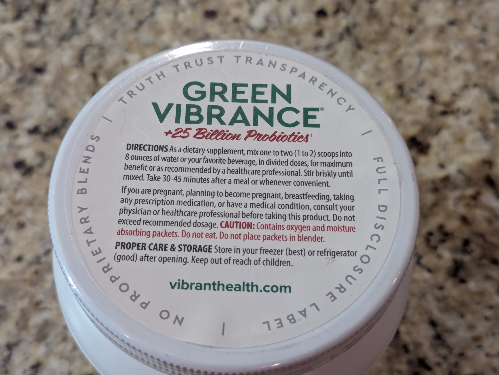 Vibrant Health Green Vibrance +25 Billion Probiotics 32.21oz exp: 05/2028