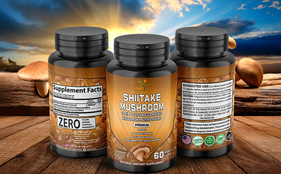 Organic Shiitake Mushroom Capsules 1,000mg With 30% Polysaccharides