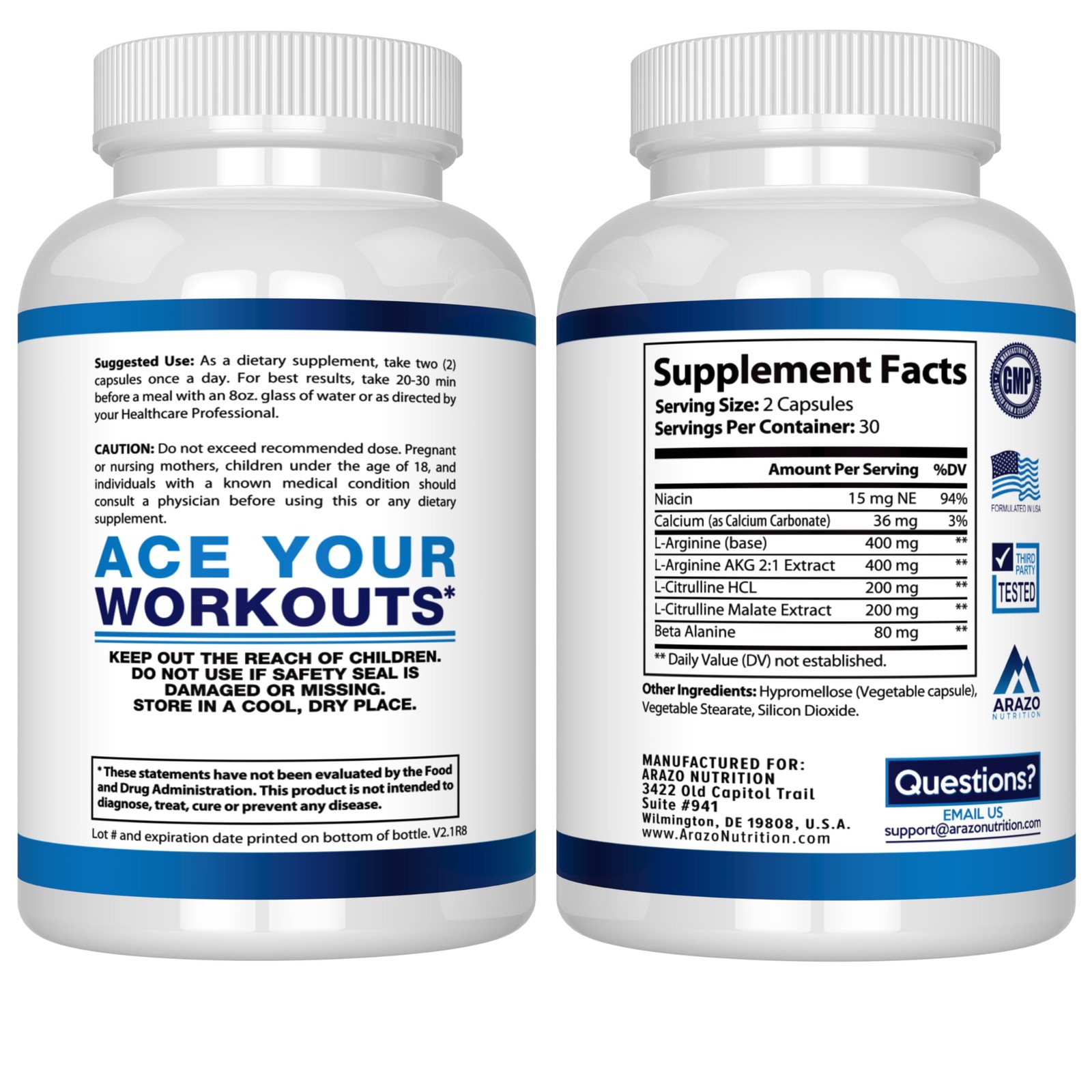 Arazo Nutrition Premium L Arginine – 1340mg Nitric Oxide Booster with L-Citru…