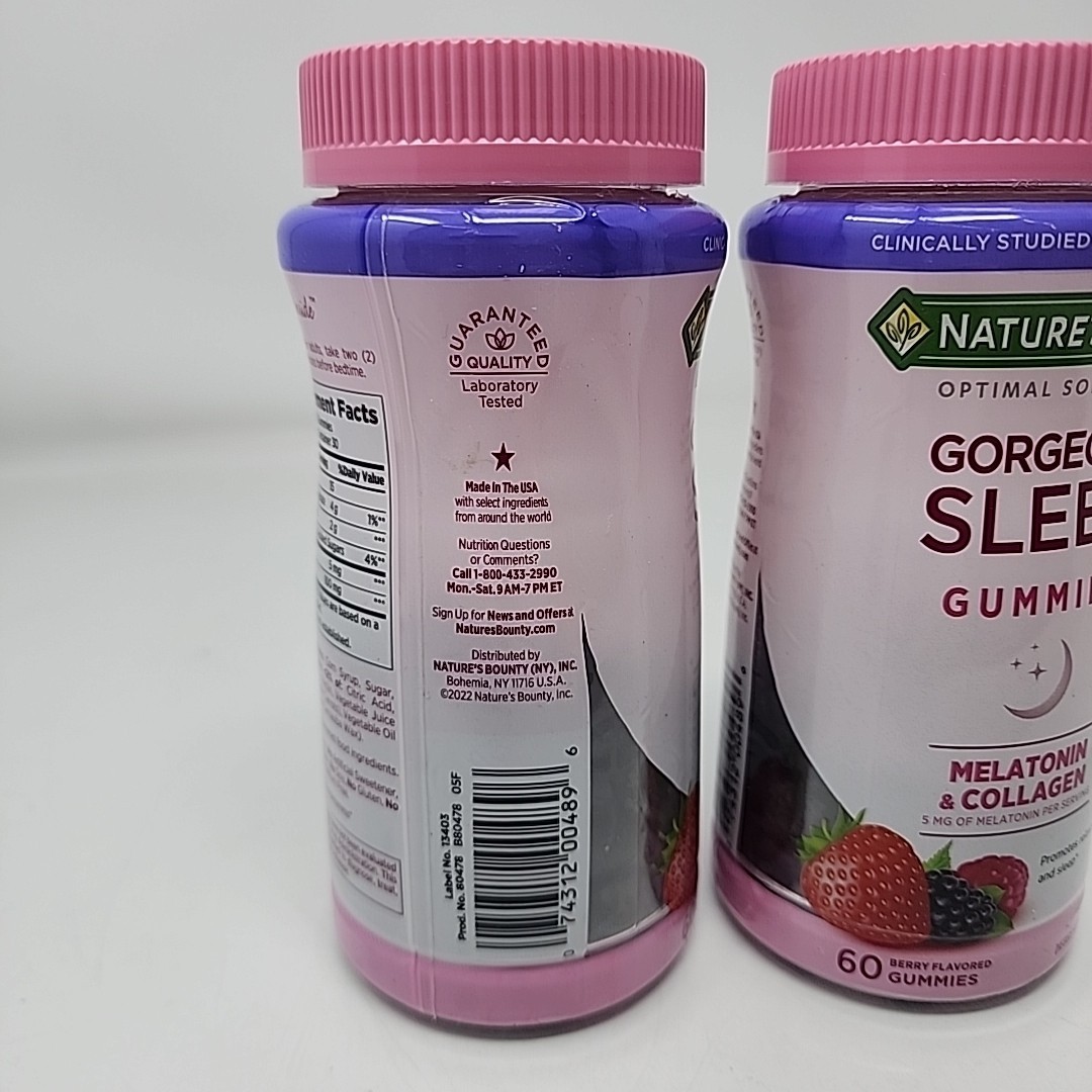 LOT OF 2 Nature’s Bounty Optimal Gorgeous Sleep Melatonin Gummies 5mg 60ct 03/26