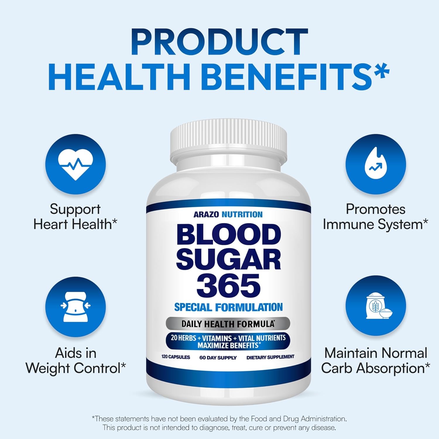 Arazo Nutrition Blood Sugar 365 Supplement – Supports 120 Count (Pack of 1)