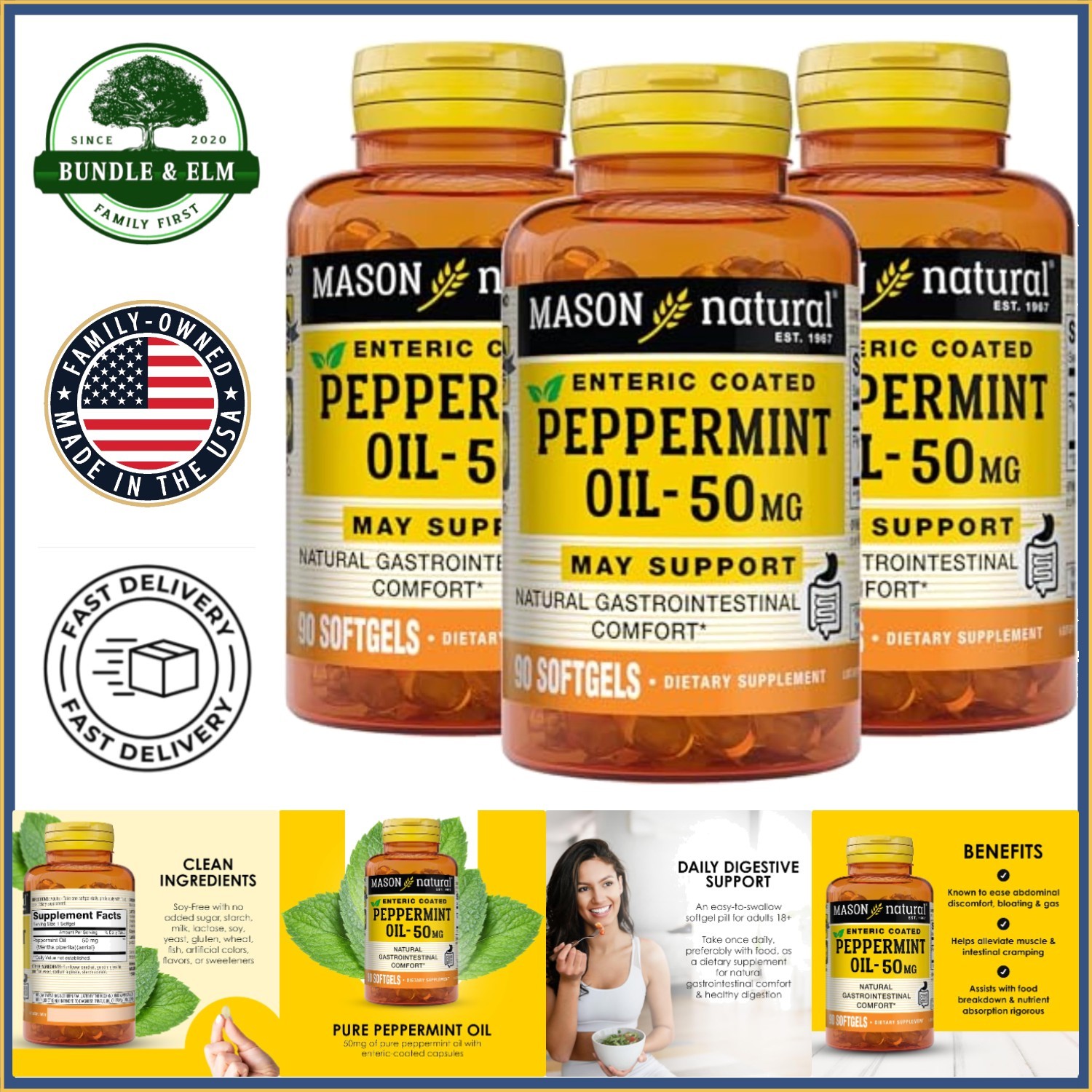Daily Digestive Support Softgels with Peppermint Oil, 270 Easy-to-Swallow Pills