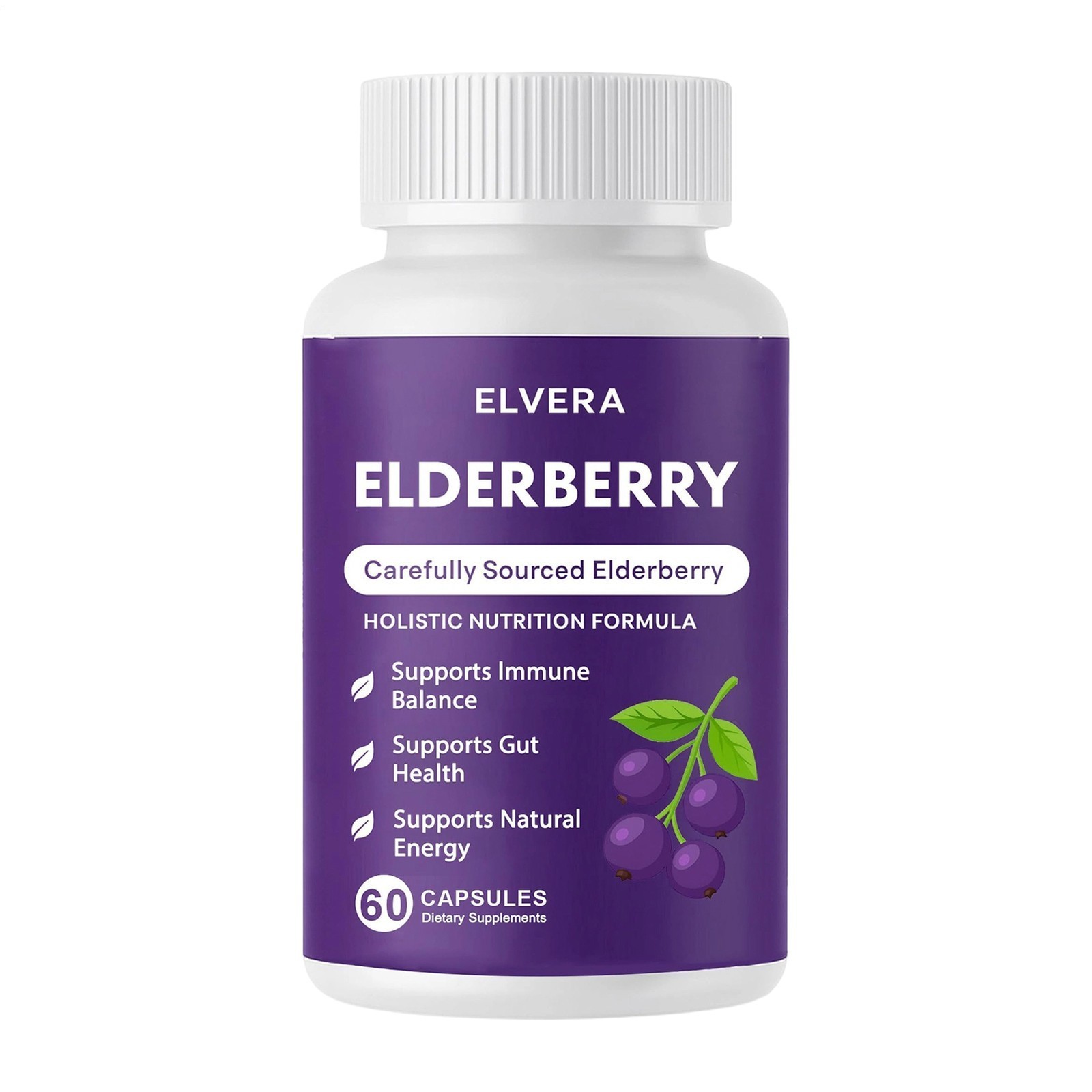 1-3x Elvera Elderberry Gut Support Complex – Organic Black Elderberry Capsules