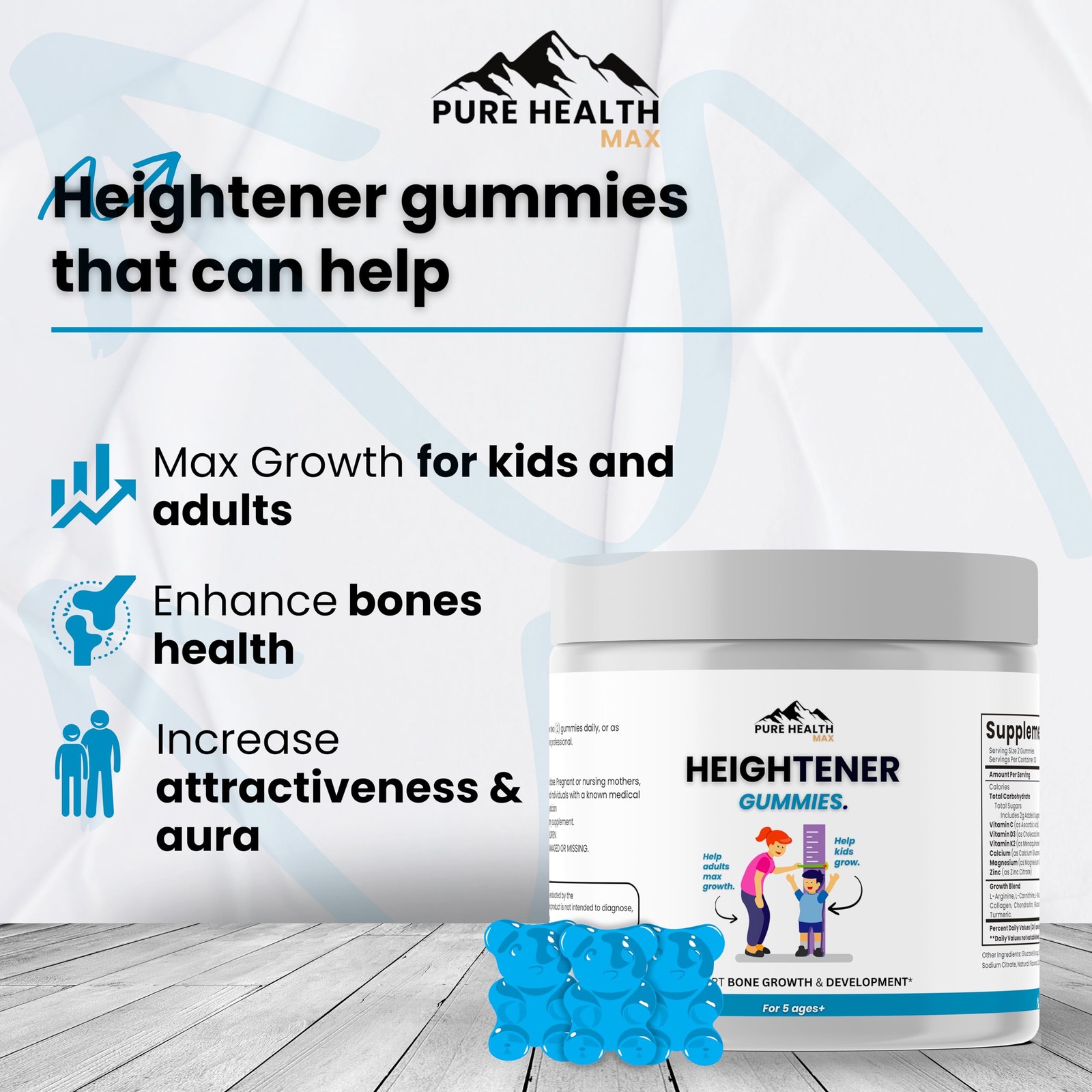 Heightener Gummies – Natural Height Growth Supplement 1 Count (Pack of 60)