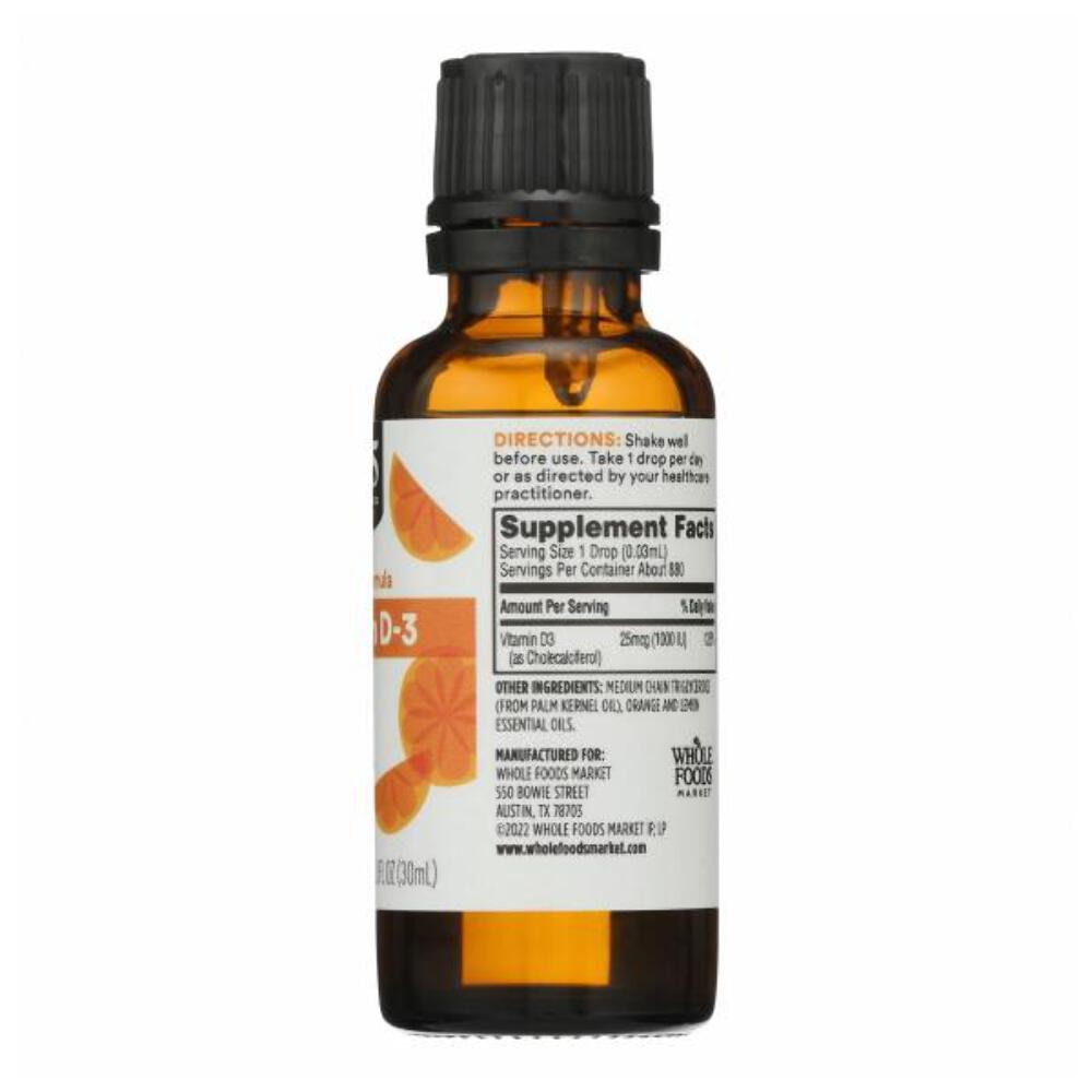 11/25/27 365 by Whole Foods Market, Vitamin D-3 Liquid Citrus Flavor 1000IU, 1 O