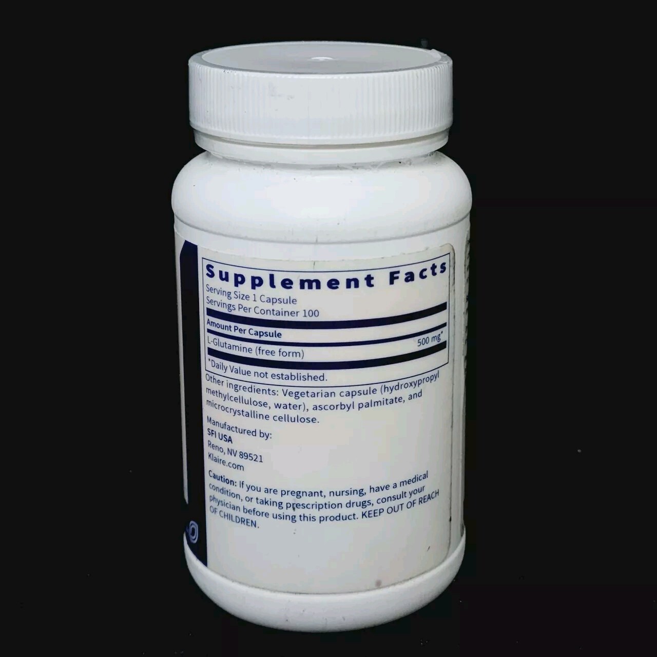 Klaire Labs L-Glutamine 500mg – Muscle & Gut Support – 100 Caps Each EXP:04/2024