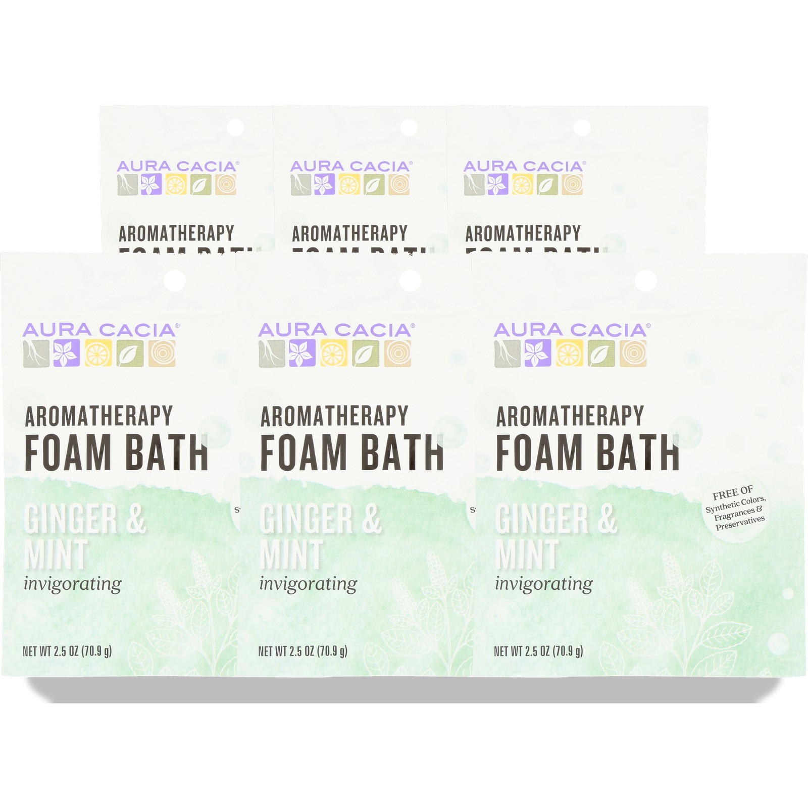 Aura Cacia Foam Bath Aromatherapy Ginger Mint 2.5 Oz 6 Pack