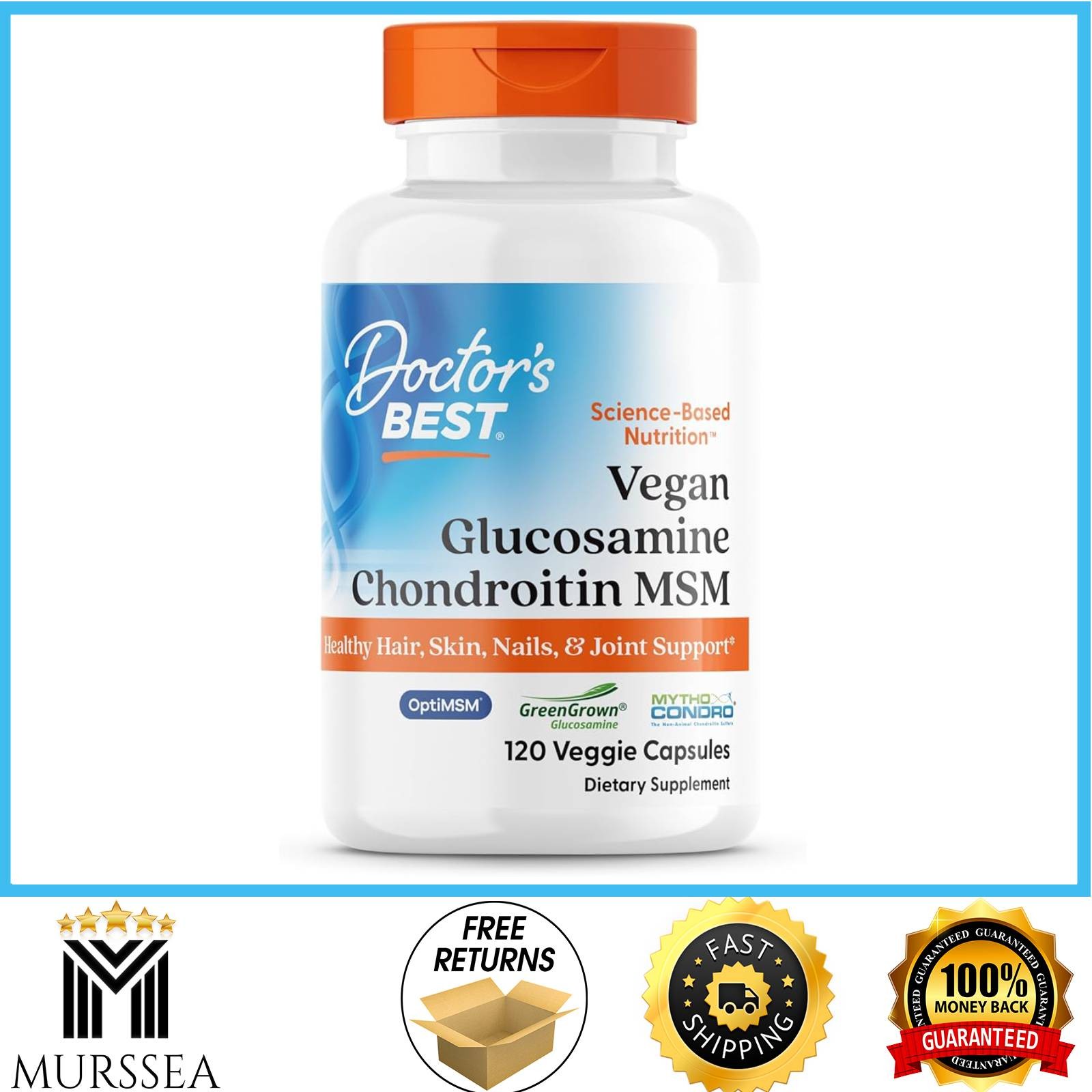 Doctor’s Best Vegan Glucosamine Chondroitin MSM 120 Caps Joint Skin Nails