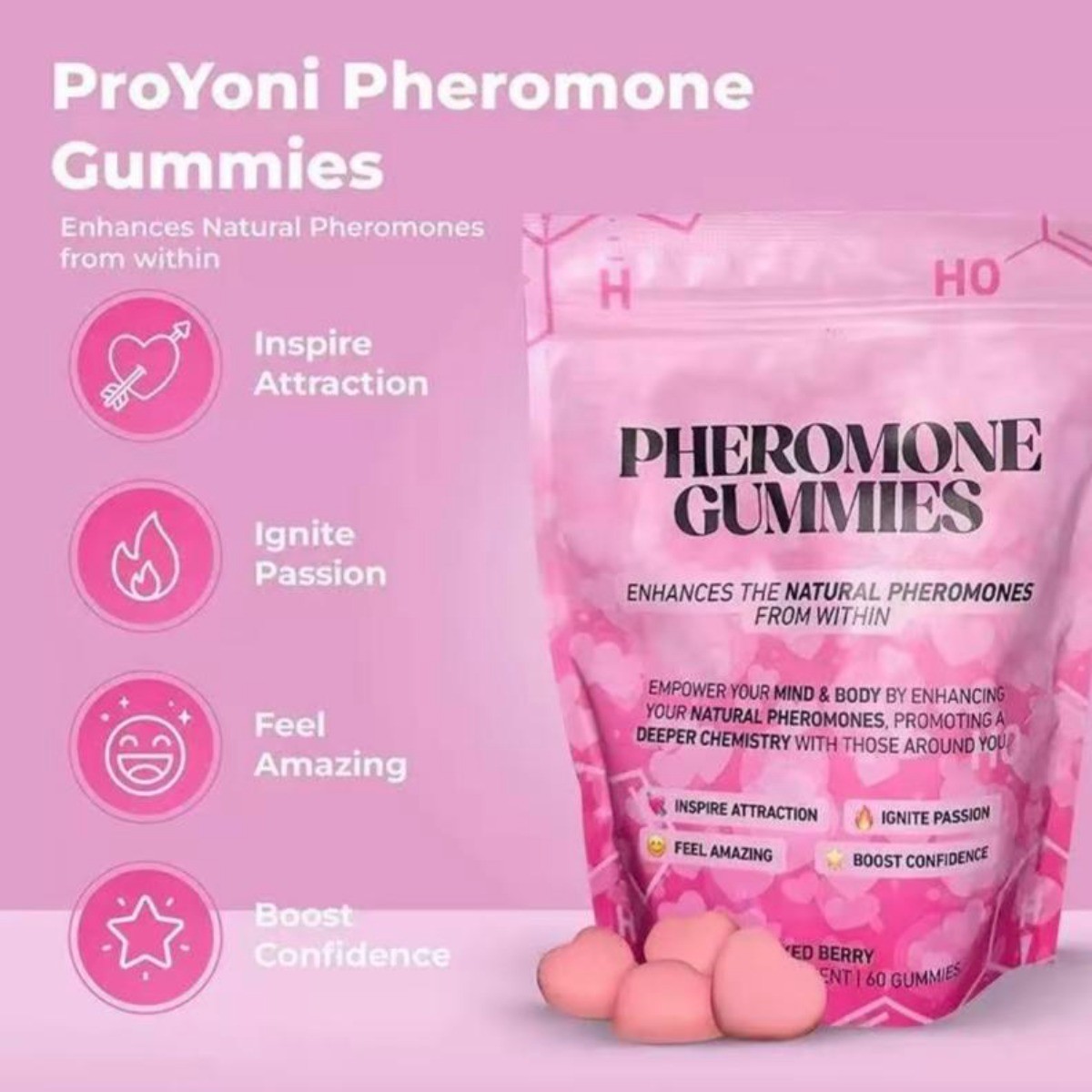 ProYoni Pheromone Gummies, Mixed Berry, Natural Pheromone Support for Women**