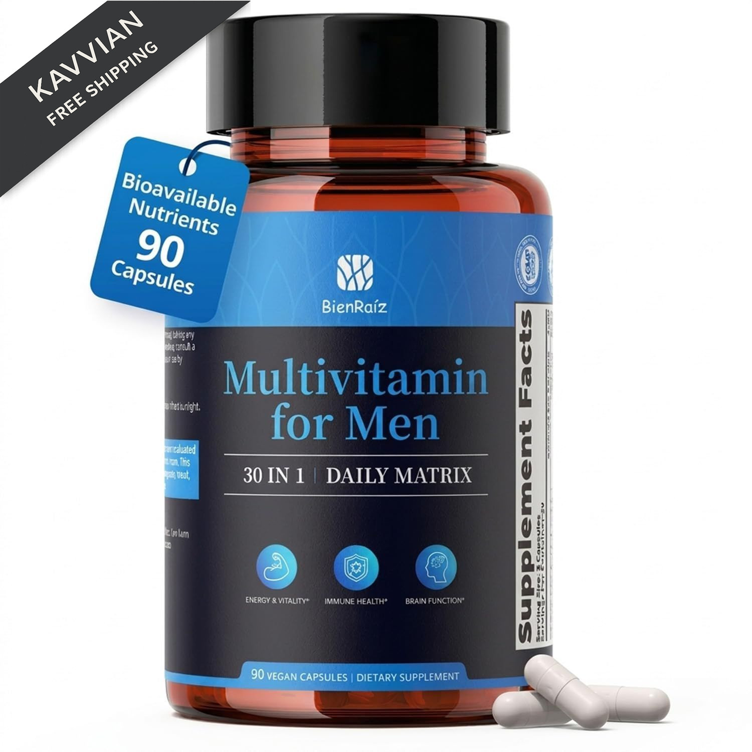 BienRaíz Men’s Multivitamin with CoQ10 & PQQ — 1 Count (Pack of 1), Colorless
