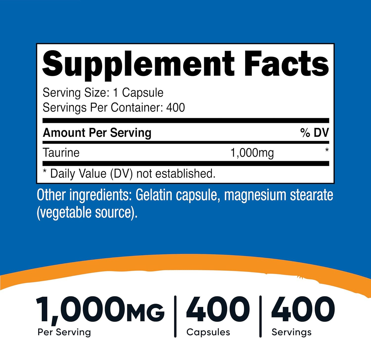 Taurine 1000Mg, 400 Capsules