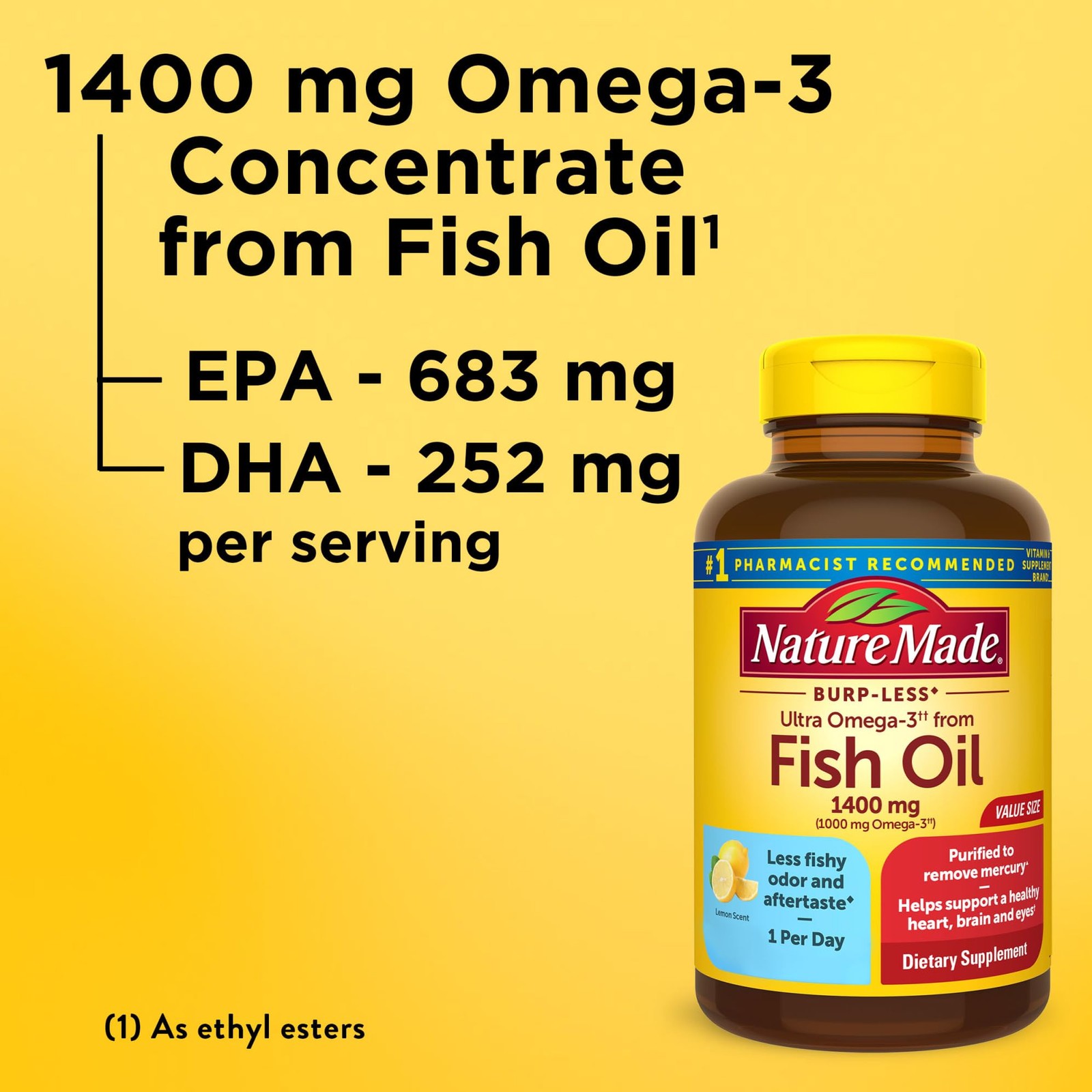 Nature Made Ultra Omega 3 Fish Oil 1400 mg Softgels 90 Count Burp Less